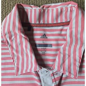 Adidas Men's Large Red & Gray Striped Golf Polo Shirt